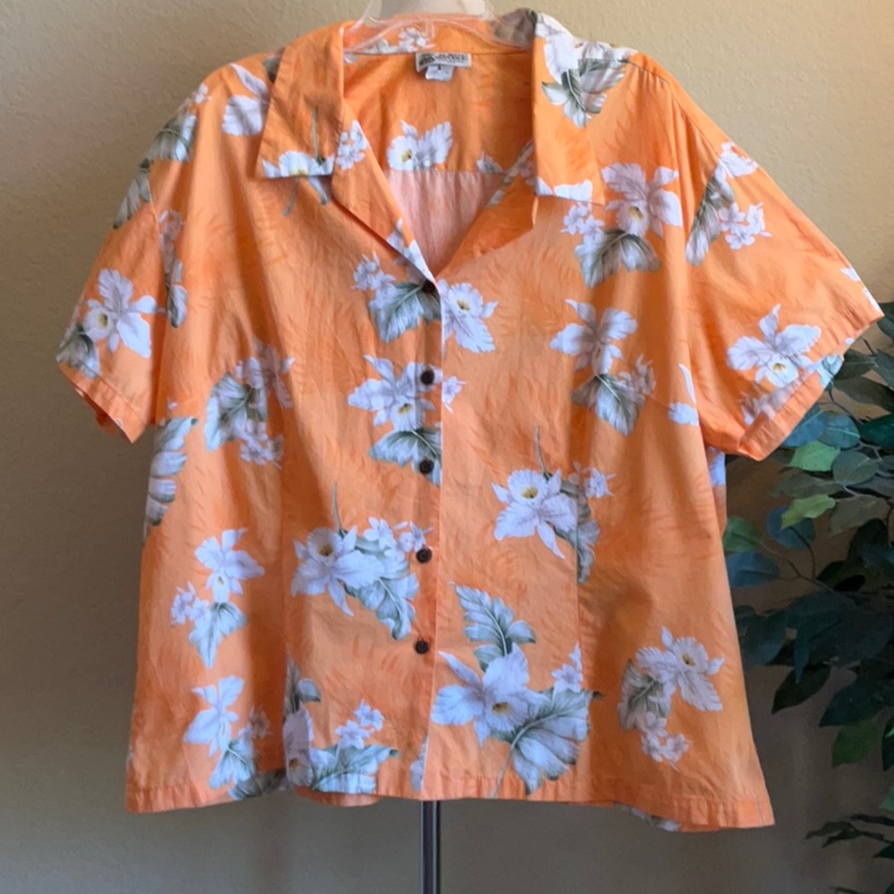Aloha Republic - Orange Hawaiian Short Sleeve Button Down Shirt, 4XL